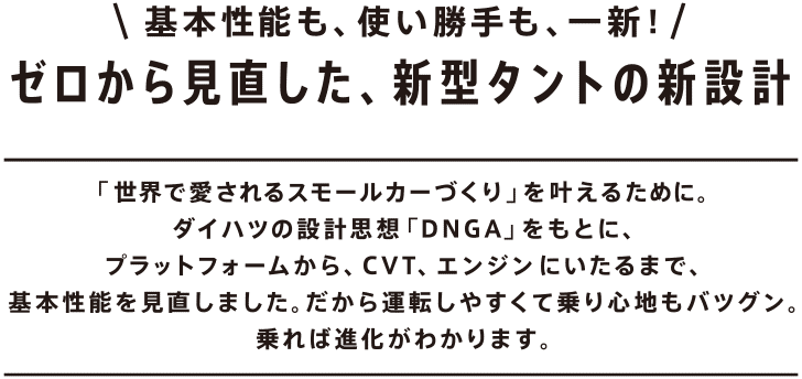 基本性能も、使い勝手も、一新! ゼロから見直した、新型タントの新設計